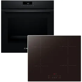 bosch / pkm Backofen-Set Kochfeld Pyrolyse 3D Heissluft Induktion Booster Schwarz Touch Slider