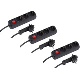 Meister Steckdosenleiste 3-fach - 3er Set - 2 m Kabel - schwarz - Extraflacher Stecker und beleuchteter Schalter - IP20 / Mehrfachsteckdose / Tischsteckdose / Steckerleiste mit Flachstecker / 7430580