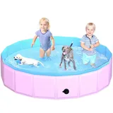 CACSPS Faltbarer Hundepool, 200 x 30 cm Kinderpool aus Hartplastik, rutschfeste Hundebadewanne für den Außenbereich, zusammenklappbarer Hundeschwimmpool für Kinder, Hunde und Haustiere (Rosa)