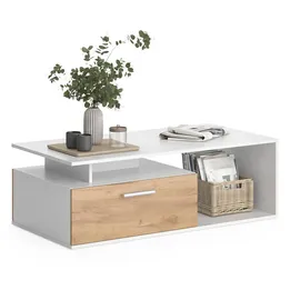 Vicco Couchtisch Roland, Weiß/Goldkraft Eiche, 118 x 59 cm