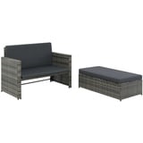 Yolola Gartensofa mit Stauraum Rattan Balkonsofa Rattansofa Gartensofa mit Liegefunktion Couch Terrasse Gartenbank Balkon Couch Balkon Lounge Klein Sofa Set - Sessel mit Hocker Grau