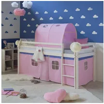 Homestyle4u Hochbett 90 x 200 cm Kiefer massiv lackiert weiß rosa