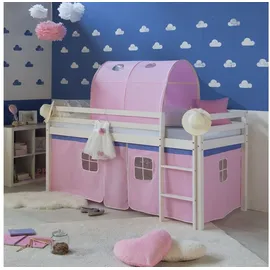 Homestyle4u Hochbett 90 x 200 cm Kiefer massiv lackiert weiß rosa