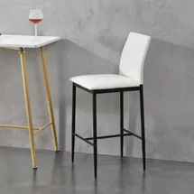 [en.casa] Barstuhl 2er Set mit Rückenlehne und Polster aus Kunstleder  Weiß
