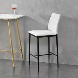[en.casa] Barstuhl 2er Set mit Rückenlehne und Polster aus Kunstleder  Weiß