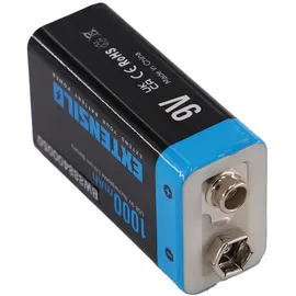 EXTENSILO 4x 9V-Akku Block für diverse Geräte (1000mah, 9v, Li-Ion), ready-to-use, mit Micro USB Buchse