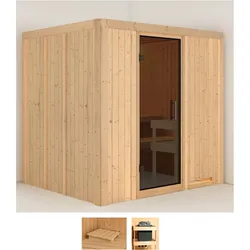 Sauna KARIBU "Sodin", beige (naturbelassen), ohne Ofen, (ohne Ofen), Saunen, ohne Ofen