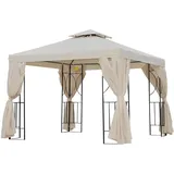 Outsunny Gartenpavillon Pavillon 2,95 x 2,95 m Doppeldach Partyzelt Festzelt 4 x Doppel-Seitenteile wasserdicht UV-Schutz Metall Polyester Creme