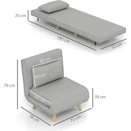 Homcom Schlafsessel 3 in 1 Polyester 72 x 79 x 78 cm Hellgrau mit Lendenkissen