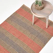 Homescapes - Handgewebter Schwarz-roter Jute-teppich mit geometrischem Muster, 120 x 180 cm,