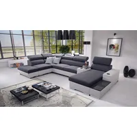 All4All Ecksofa mit Schlaffunktion Ponti 368 cm x 227 cm - Wohnlandschaft U-Form - Schlafsofa mit Bettkasten - XXL Sofa - Groß - Gewebe mit Kunstleder - Rechte Seite - Grau/Weiß - Modern 26