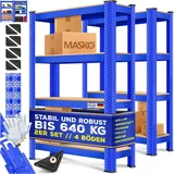 Masko Lagerregal 4 Ablagen Metall 160 cm x 80 cm x 40 cm blau