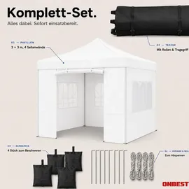 onbest Pavillon 3 x 3 m inkl. 4 Seitenteile Weiß