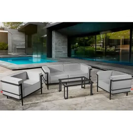 Konsimo GARTENLOUNGE SET 4-tlg. 1x Tisch 2x Sessel 1x Sofa 2-Sitzer "TRIGLO" Dunkelgrau/Hellgrau, Stahl/Polyester/Schaumstoff/gehärtetes Glas, Mod... | Dunkelgrau