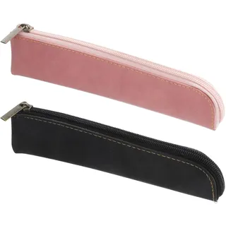 2 Stück Federtasche, Mäppchen Klein Mäppchen Leder Federmäppchen Erwachsene Leder Federtasche Erwachsene Federmäppchen Klein Etui Stifte Stifttasche für Schreibwaren Zuhause Büro Reisen(Schwarz, Rosa)