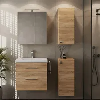 Planetmöbel Badmöbel-Set mit Spiegelschrank 63cm und 2x Midischrank Sonoma