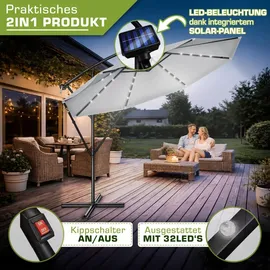 tillvex Ampelschirm Ø 350 cm Grau