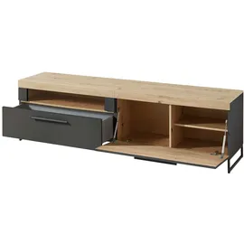 Wohnwand LOFT TWO, Graphit supermatt Dekor - Artisan Eiche Dekor - 3-teilig - LED-Beleuchtung