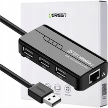 UGREEN 20264, USB-Hub 3+1 Port USB-A USB 2.0), RJ45 Schwarz, USB 2.0 Hub RJ45 Ethernet Adapter