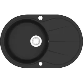 vidaXL Granitspüle Einzelbecken Oval Schwarz