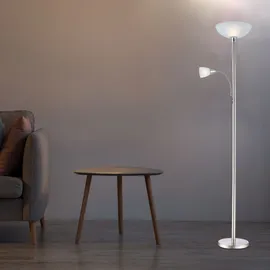 GLOBO Lighting - Stehleuchte Deckenfluter Wohnzimmerlampe Schlafzimmerleuchte Stehlampe, Metall Glas nickel Chrom, RGB LED dimmbar Fernbedienung, 1x E24 1x E27, 8,5W 806Lm 3000K warmweiß, H 178cm