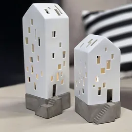 räder Windlicht Kleines Apartmenthaus Porzellan Weiß