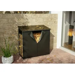 DELUKE® Kaminholzregal aussen mit Abdeckung HEOD für Feuerholz Brennholzregal aussen Kaminholzunterstand Kaminholzständer 70x143x145, Stahl, Mit Plane