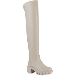 Damen Overknees in Beige