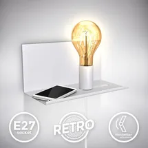 B.K.Licht Wandleuchte mit Ablage (E27) 1x10W, weiß