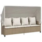 vidaXL Sonnenliege mit Dach und Kissen Beige Poly Rattan