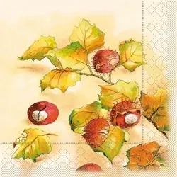 Mank Serviette Tissue Kastanie, 33 x 33 cm, 100 Stück - Herbst Herbstlaub Blätter