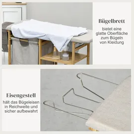 Homcom Wäschekorb 57,4 L mit Bügelbrett und Bügeleisen, Bambus, Natur