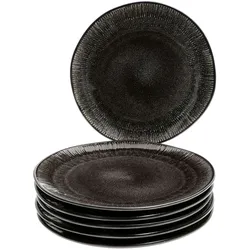 6er Set Dessert- Kuchenteller Zakynthos Reactive Glaze Schwarz - 24327312