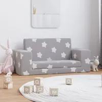 vidaXL Kindersofa 2-Sitzer  hellgrau mit Sternen weich Plüsch