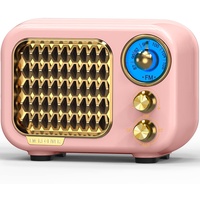 Tendak FM Retro Radio mit Bluetooth 5.1, Nostalgie Radio Klein mit 1000mAh Wiederaufladbare Batterie, Kleines Radio Mini Radio Retro, Transistorradio Unterstützt USB/Aux/TF/Funktion (Rosa)