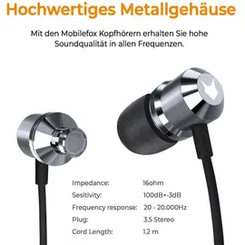 mobilefox In-Ear Kopfhörer Headset Magnet Sport Design Memory Foam Ohrhörer Mikrofon Grau
