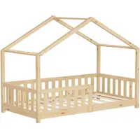 ML-Design Hausbett 80x160 cm Natur, Holzbett mit Rausfallschutz Lattenrost
