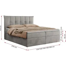 MKS Meble Boxspringbett 160x200 cm mit Bettkasten und Matratze H4, Bett mit Topper T25, Polsterbett Doppelbett mit Stauraum - Premium 10 - Hellgrau