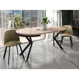 WFL GROUP Runder Ausziehbarer Esstisch - Loft Style Tisch mit Metallbeinen - 100 bis 180 cm - Industrieller Quadratischer Tisch für Wohnzimmer - Kompakt - 120 cm - Eiche Sonoma