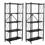 FOXSPORT Standregal mit Rollen (Zweierset), 2er-Set, Komplett-Set, Traglast von 20 kg pro Ebene, mit 5 Ablagen, Schwerlastregal, Küchenregal, 72x37x163cm schwarz