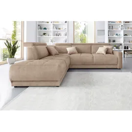 DOMO collection Ecksofa DOMO COLLECTION "Ava, moderne Sitzheftung mit toller Doppelnaht, komfortabel, L-Form", beige (natur), B:266cm H:84cm T:99cm, Kunstleder SOFTLUX;Struktur fein (100% Polyester);Zierkissen: Microfaser PRIMABELLE (100% Polyester);Struktur (100%