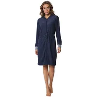 Rebelle Damenbademantel Modischer Frottee Damen Morgenmantel, Midi, Baumwollmischung, Kapuze, Reißverschluss, leichte Qualität blau S