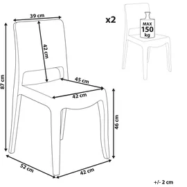 Beliani Stühle Transparent Kunststoff robuste Rückenlehne Armlos Stapelbar modernes Design