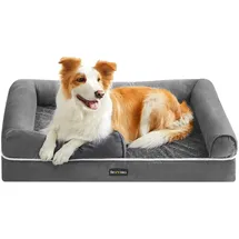 Songmics Orthopädisches Hundebett, rechteckig, hellgrau, ca. B91/H20/T71 cm