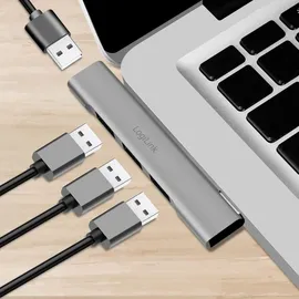 Logilink USB Hub (Anschluss USB-A) aus Aluminium mit bis zu 18W, Ports: 1x USB 3.0 Typ-A, 3X USB 2.0 Typ-A