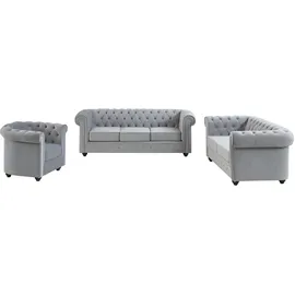 vente-unique Couchgarnitur 3+2+1 - Samt - Hellgrau - CHESTERFIELD