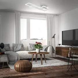 B.K.Licht LED Deckenleuchte CCT Rahmenleuchte schwenkbar dimmbar Timer Nachtlicht 40W Alu - Silber/Grau