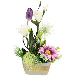 I.GE.A. Kunstblume »Arrangement Ranunkel/Lysianthus«, Pflanzschale aus Rinde mit Moos I.GE.A. violett/hell