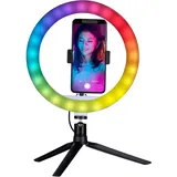 Grundig LED Ringlicht mit Stativ - 150 LEDs, Handystativhalter, USB, Verstellbar, Farb- und Helligkeitsmodi