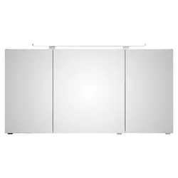 Badezimmerspiegelschrank SAPHIR "Serie 4010 Badezimmer-Spiegelschrank inkl. LED-Aufsatzleuchte", braun (eiche ribbeck quer nachbildung), B:140cm H:73,8cm T:17cm, Spanplatte, Schränke, Badschrank 140 cm breit, 3 Türen, 6 Glas-Einlegeböden, inkl Türdämpfer